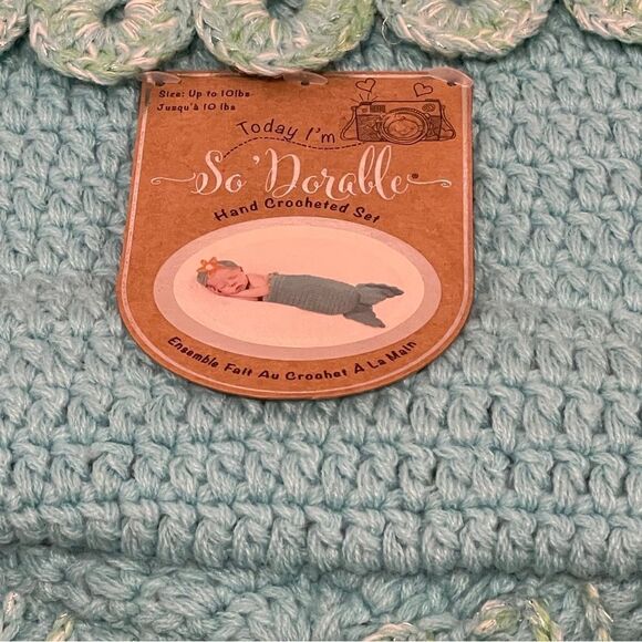 NWT So’ Dorable 2 Piece Crochet Mermaid Newborn Set  Aqua Blue - Picture 2 of 6